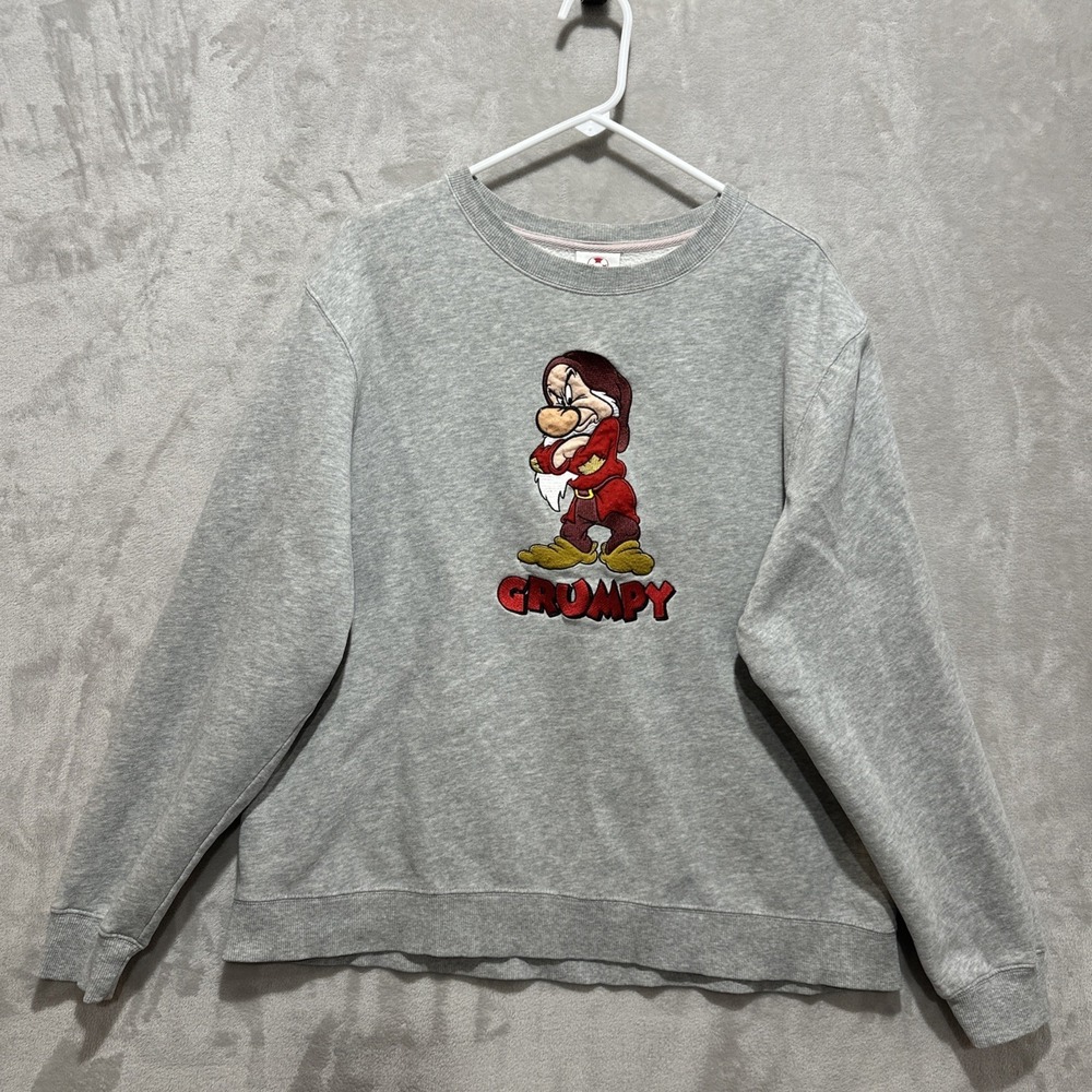 Vintage Disney Grumpy Dwarf Embroidered Crewneck Sweatshirt Gray Boxy Fit Size M